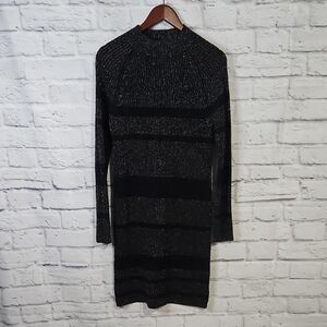 Black Shimmer Long Sleeve Sweater Dress